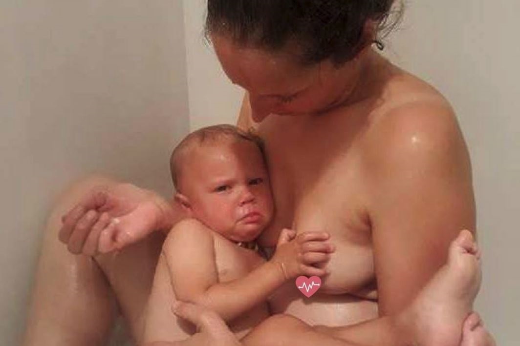 Mom son bath